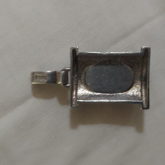 Vintage Oval  Labradorite Art Nouveau Sterling Silver Pendant 830 - Picture 9 of 14